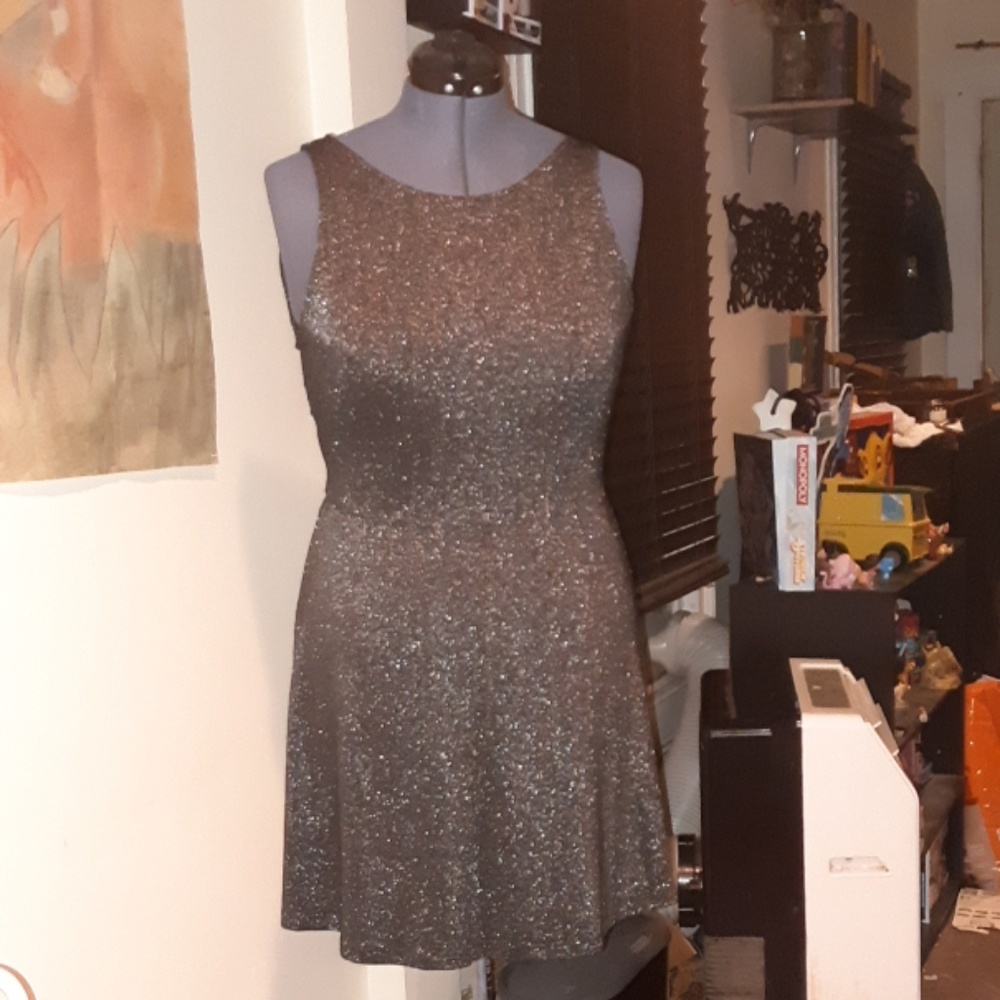 Black Shimmer A-Line Dress Sleeveless Low-cut Back